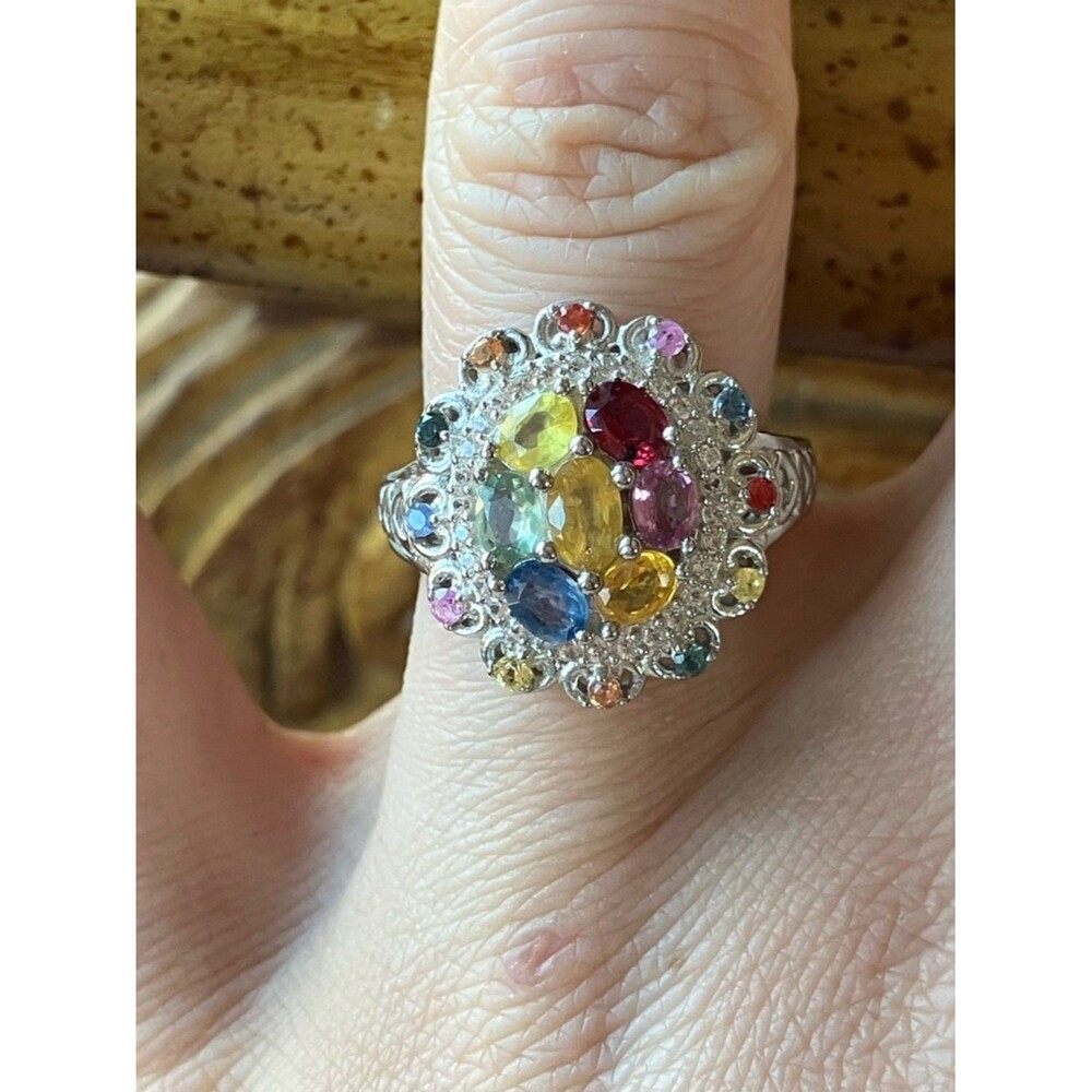 Natural Sapphire Sterling Silver Cocktail Ring Size 6